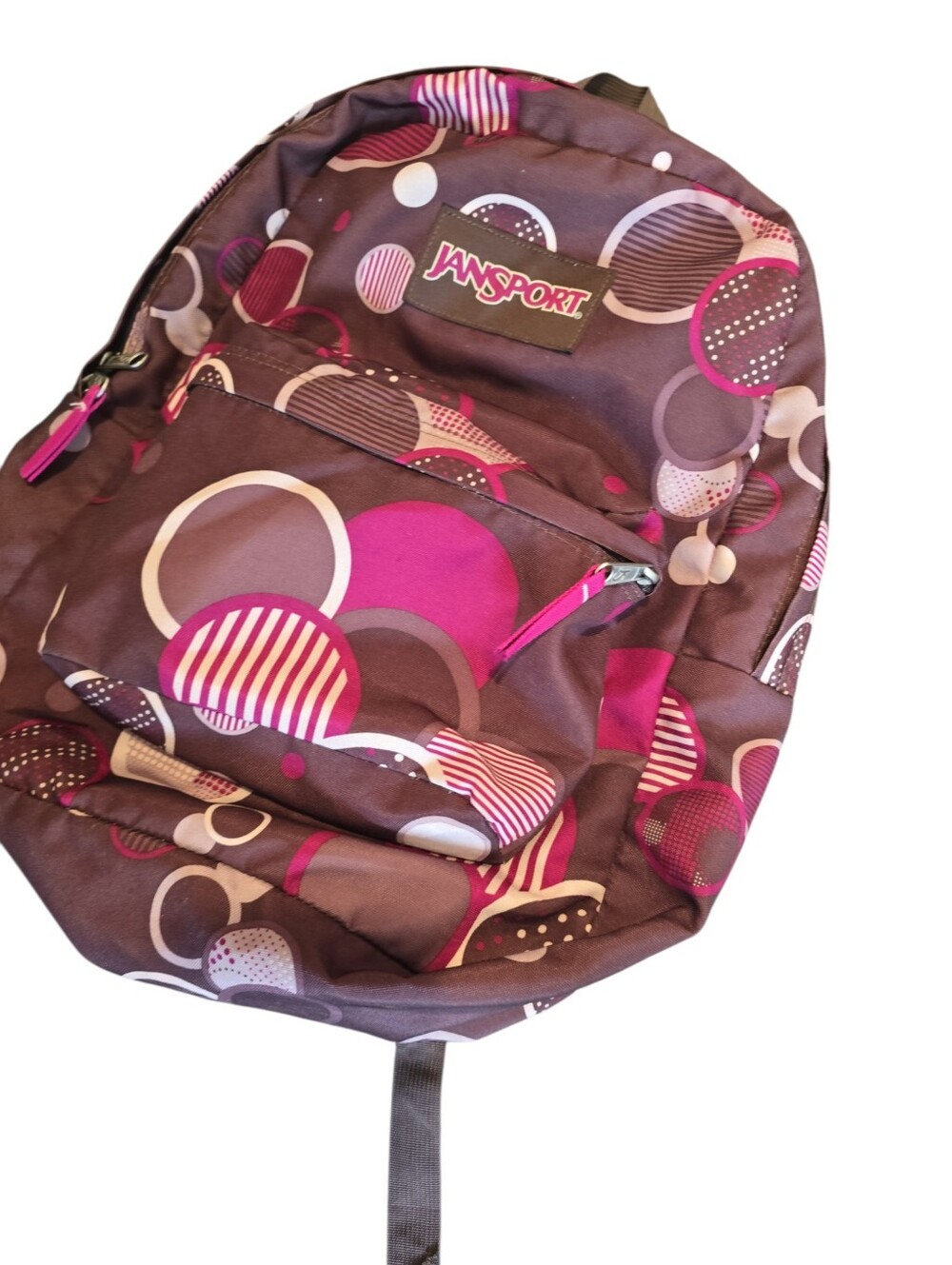 JanSport SuperBreak Backpack Brown Pink Circle Print School Book Bag Y2K Preppy - Picture 3 of 11